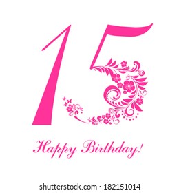 Happy birthday card. Celebration background with number fifteen and place for your text. Vector illustration