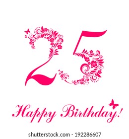Happy birthday card. Celebration background with number twenty five and place for your text. Vector illustration 