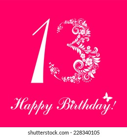 Happy birthday card. Celebration background with number thirteen and place for your text. Vector illustration 