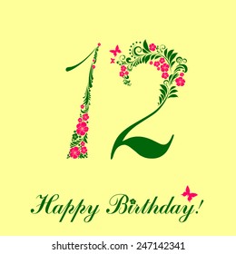 Happy birthday card. Celebration background with number twelve and place for your text. Vector illustration
