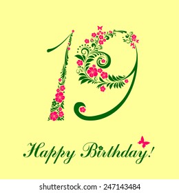 Happy birthday card. Celebration background with number nineteen and place for your text. Vector illustration