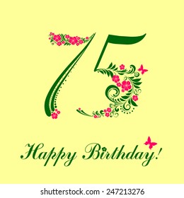 Happy birthday card. Celebration background with number seventy five and place for your text. Vector illustration