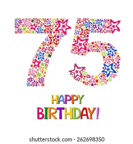Happy birthday card. Celebration background with number seventy five, firework and place for your text. Vector illustration 