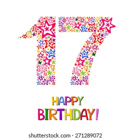 Happy birthday card. Celebration background with number seventeen and place for your text.  Vector illustration 