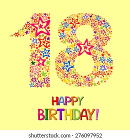 Happy birthday card. Celebration background with number eighteen and place for your text. Vector illustration