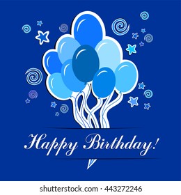 Happy birthday card. Celebration background with blue Balloons and place for your text. Vector illustration