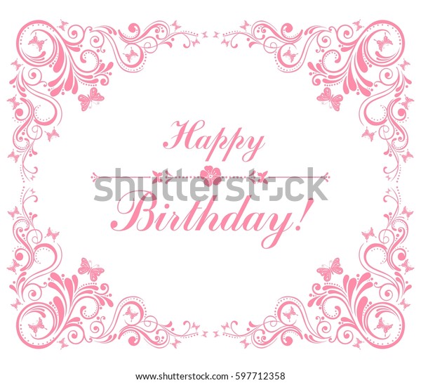 誕生日カード ピンクの花と蝶 テキスト用の場所を持つ お祝いの背景