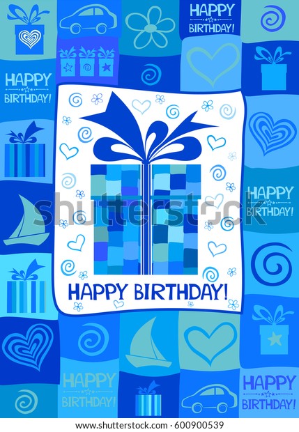 Happy\
Birthday card. Celebration blue background with Birthday gift boxes\
and place for your text. vector\
illustration