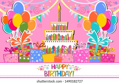 Happy Birthday Card Celebration Pink Background Stock Vector (Royalty ...