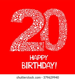 Happy birthday card. Celebration red background with number twenty and place for your text. Vector illustration 