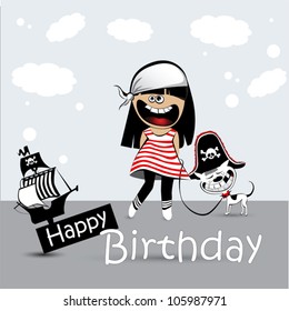 Happy Birthday Card a child with a toy dog pirate