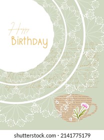 Happy Birthday card collage de estilo vintage, flores y encaje doily, scrapreserve, para felicitaciones. Ilustración del vector