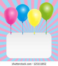 Happy Birthday Card - Color Balloons With Signboard With Copyspace