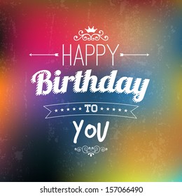 Happy Birthday card in colorful abstract background.