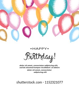 Happy Birthday card with colorful balloons. Vector celebration background.