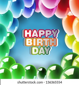 Happy Birthday card with colorful balloons - vector illustration