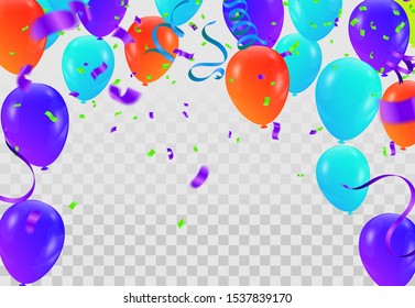 Happy birthday card colorful balloons group and blue balloons ,  background pattern  beautiful colorful illustration