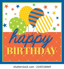 Happy birthday card with colorful balloons