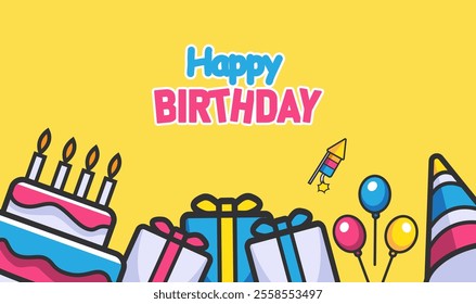 Happy birthday card with colorful elements