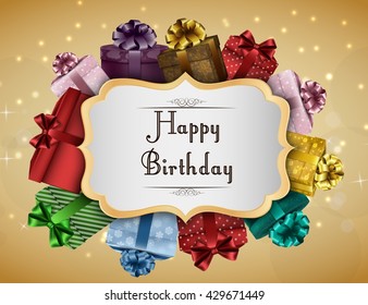 Happy Birthday Card Colorful Gift Boxesvector Stock Vector (Royalty ...