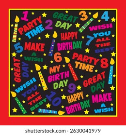 Happy birthday card with colorful text, Birthday number and candle design


