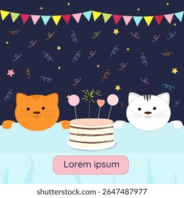 Happy Birthday Card concept with cute cat. Vector