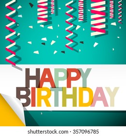 Happy Birthday Card with Confetti Retro Vector Illustration