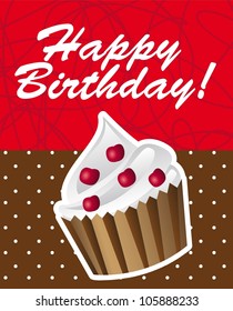 happy birthday card with cup cake. vector illustration