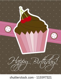 happy birthday card with cup cake. vector illustration
