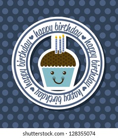 happy birthday card with cup cake. vector illustration