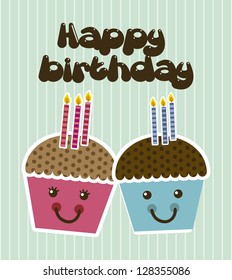 happy birthday card with cup cake. vector illustration
