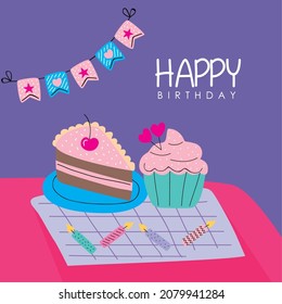 happy birthday card with cupcake