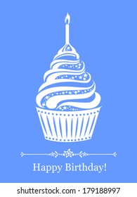 Happy birthday card with cupcake. vector illustration 