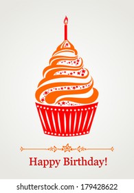 Happy birthday card with cupcake. vector illustration 