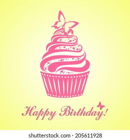 Happy birthday card. Birthday  cupcake. Vector Illustration 