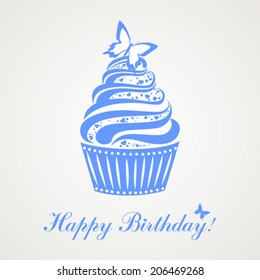Happy birthday card. Birthday cupcake. Vector Illustration 