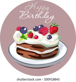 happy birthday card with cupcake. vector illustration