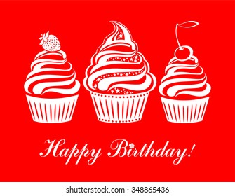 Happy birthday card. Birthday cupcake. Vector Illustration 