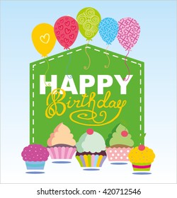 Happy birthday card. Cupcake vector. Vector illustration.