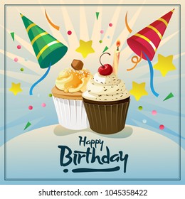 happy birthday card with cupcakes