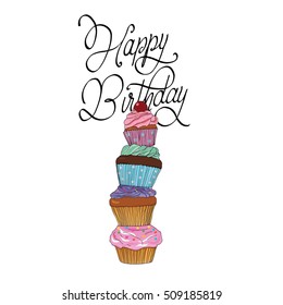 Happy birthday card with cupcakes