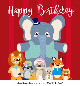 Happy birthday card with cute animals