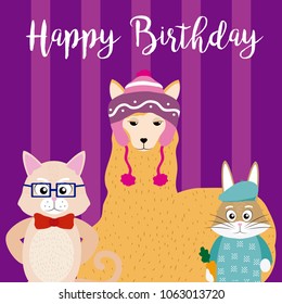 Happy birthday card with cute animals
