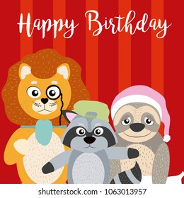 Happy birthday card with cute animals