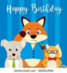 Happy birthday card with cute animals