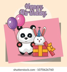 happy birthday card with cute animals