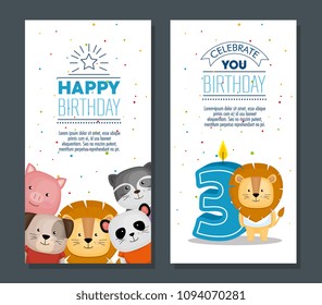 happy birthday card with cute animals
