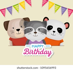 happy birthday card with cute animals