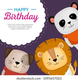 happy birthday card with cute animals