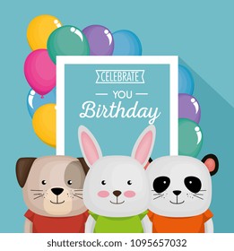 happy birthday card with cute animals